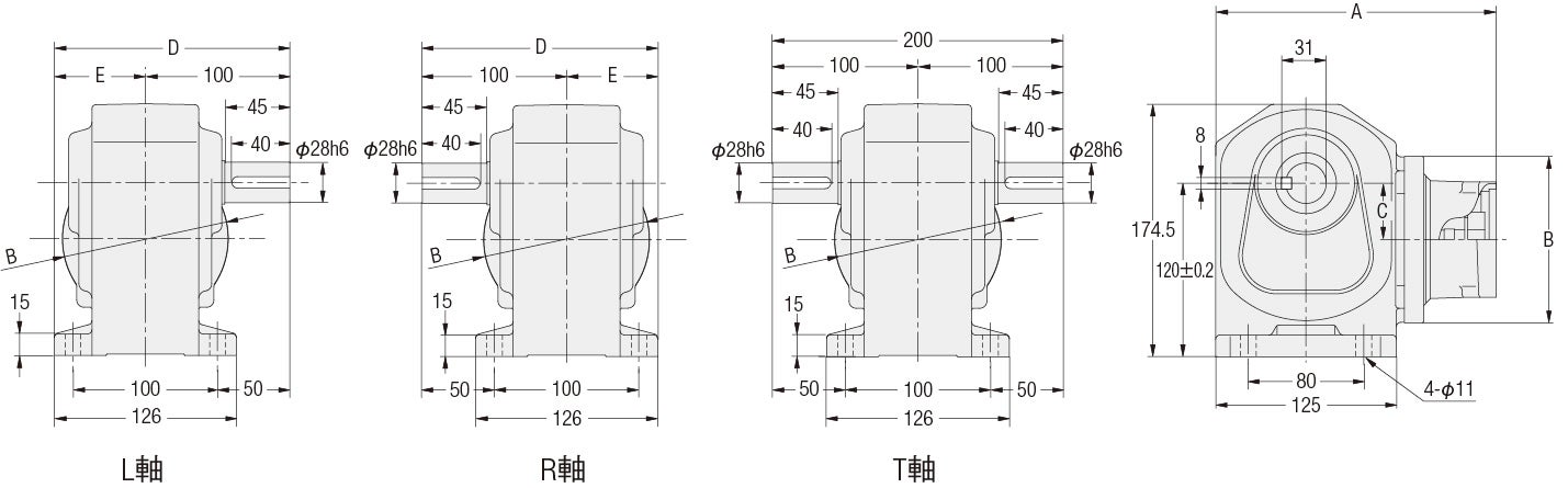 サーボモータ用高精度減速機 400W相当 直交軸 低バックラッシ 脚取付