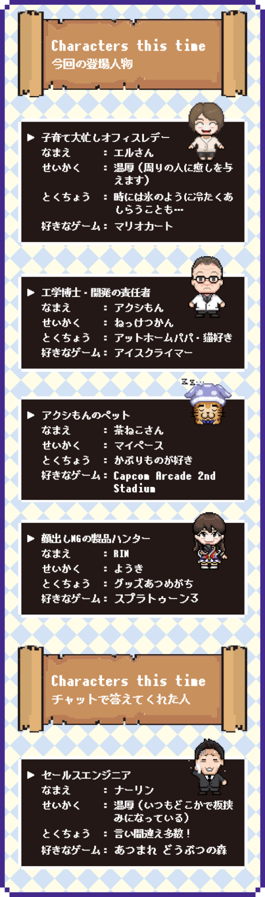 Characters this time（今回の登場人物）